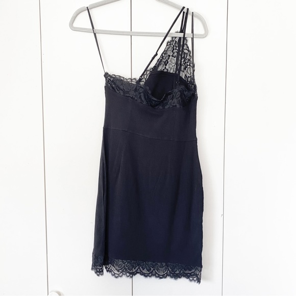 NWT Intimately Free People Premonitions Black Lace Asymmetric Bodycon Slip Dress - Picture 14 of 16